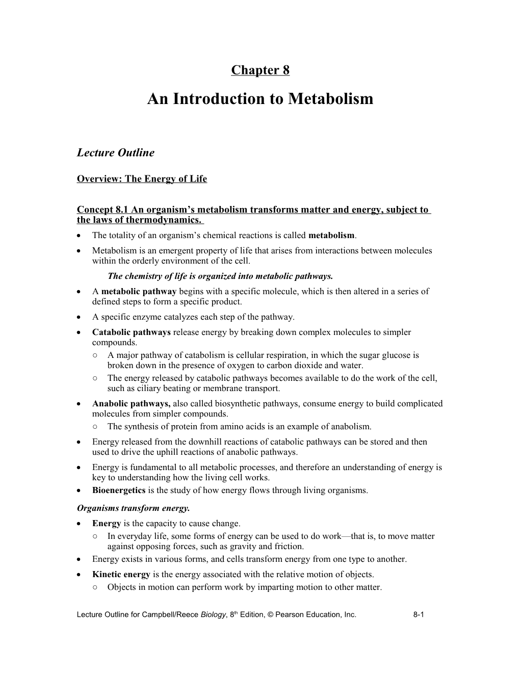 Chapter 6 an Introduction to Metabolism