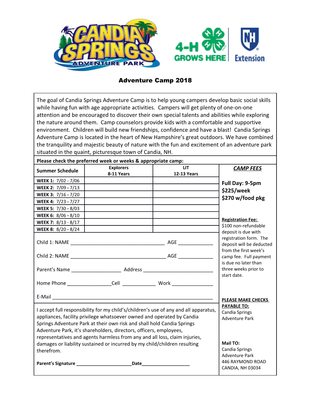 Candia Springs Adventure Park Summer Camp