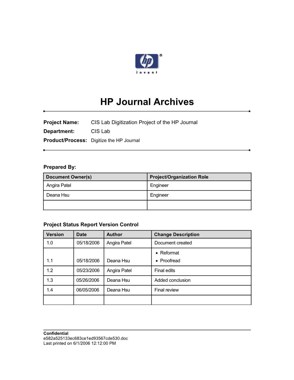 Project Name:CIS Lab Digitization Project of the HP Journal