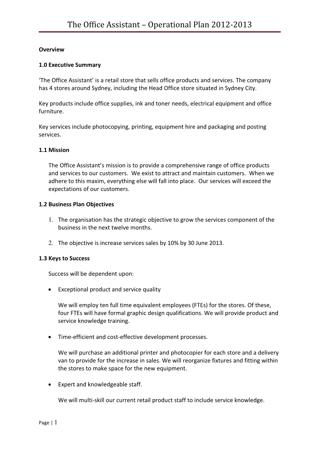 The Office Assistant Operational Plan 2012-2013