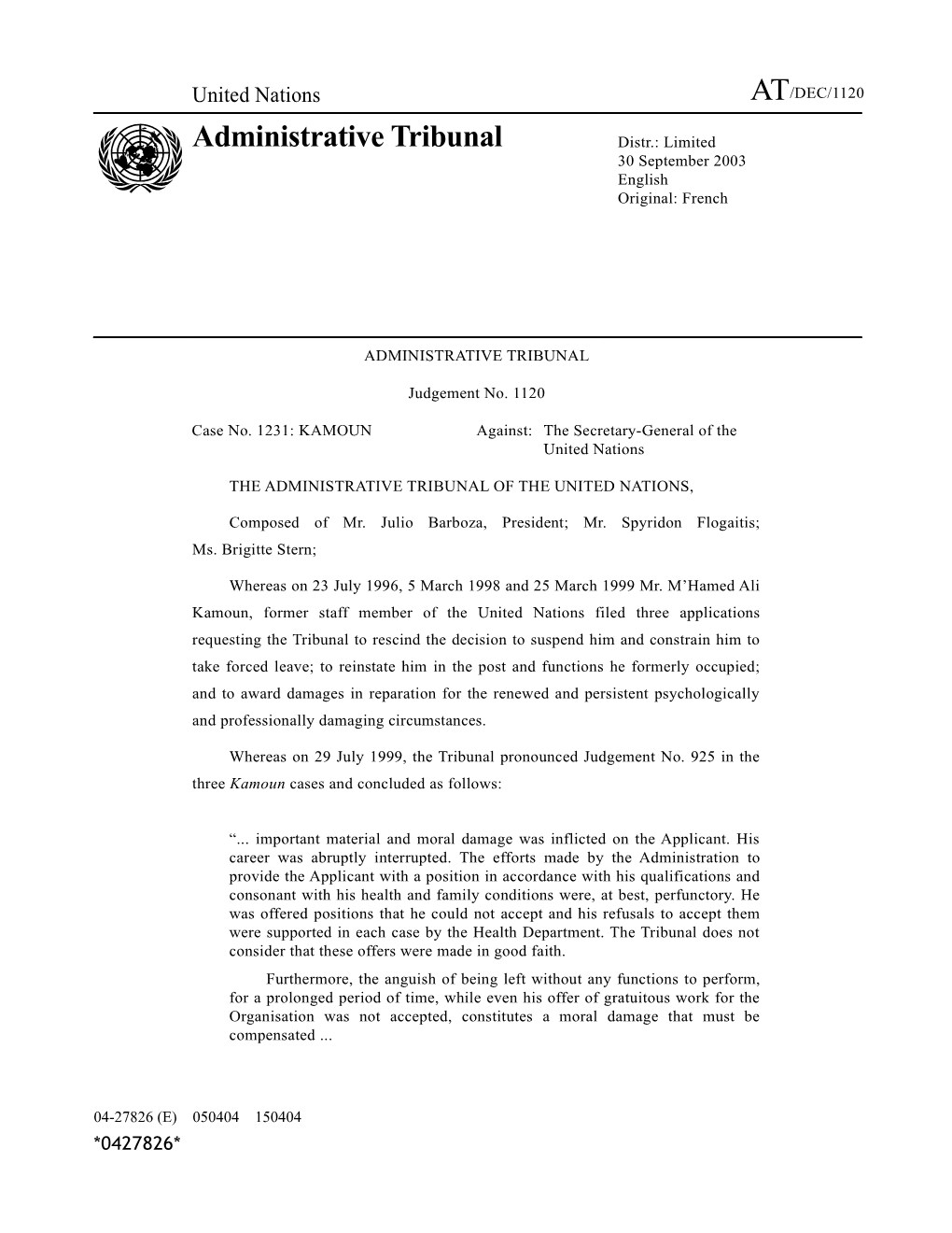 The Administrative Tribunal of the United Nations