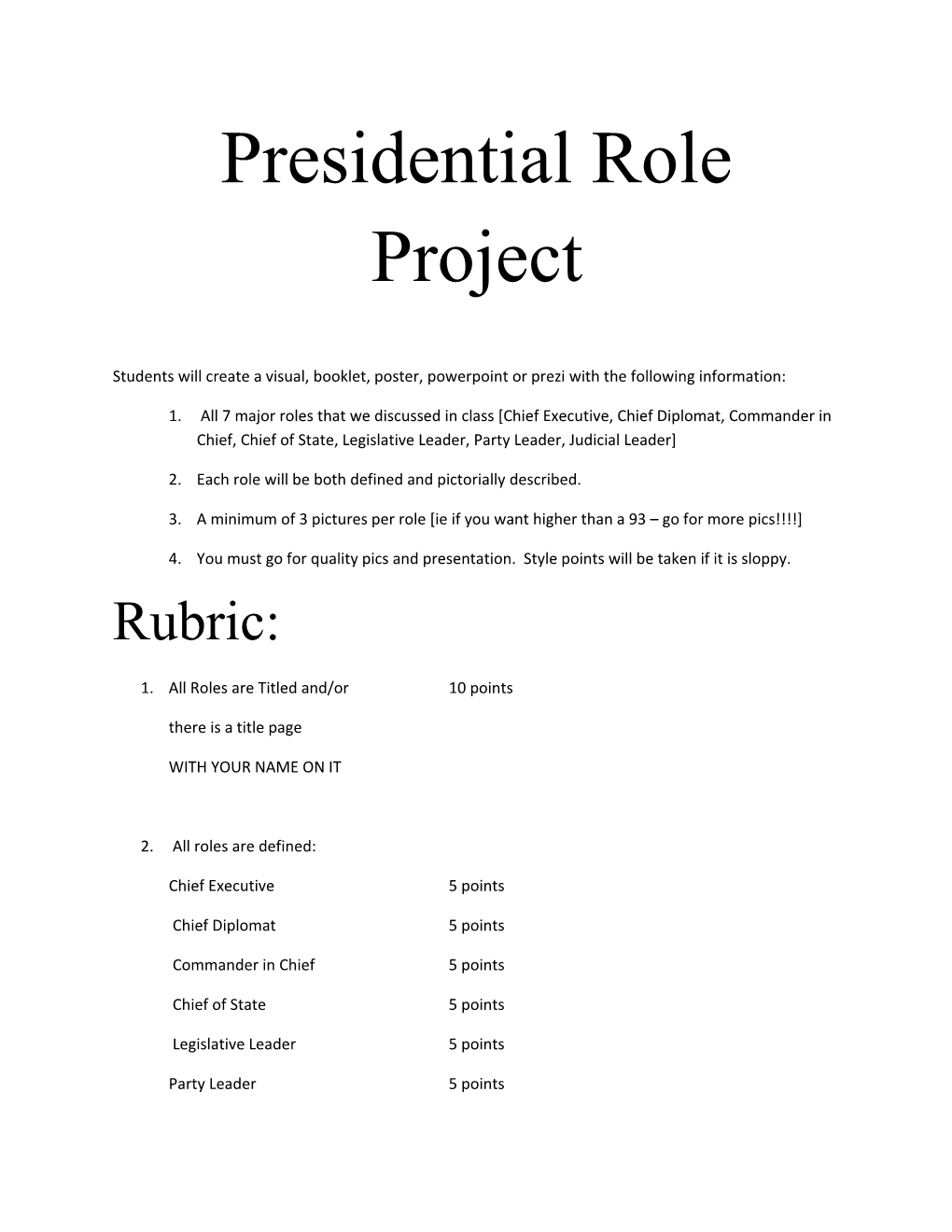 Presidential Role Project