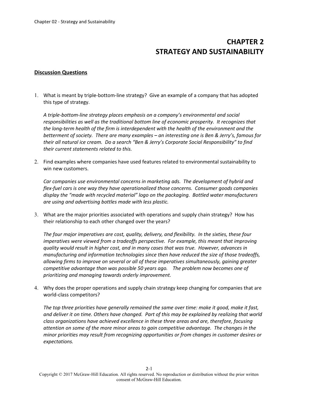 Chapter 2: Strategy and Sustainability