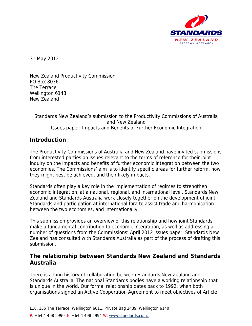 Submission DR52 - Standards New Zealand - Strengthening Economic Relations Between Australia
