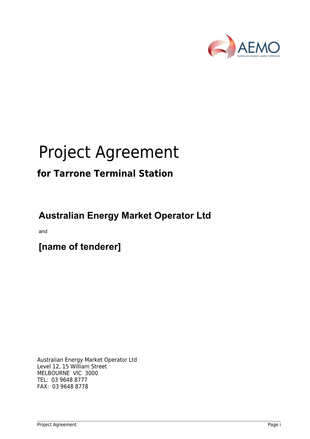 Tender Draft Project Agreement