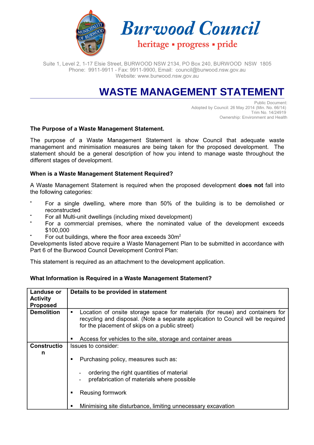 Waste Management Statement