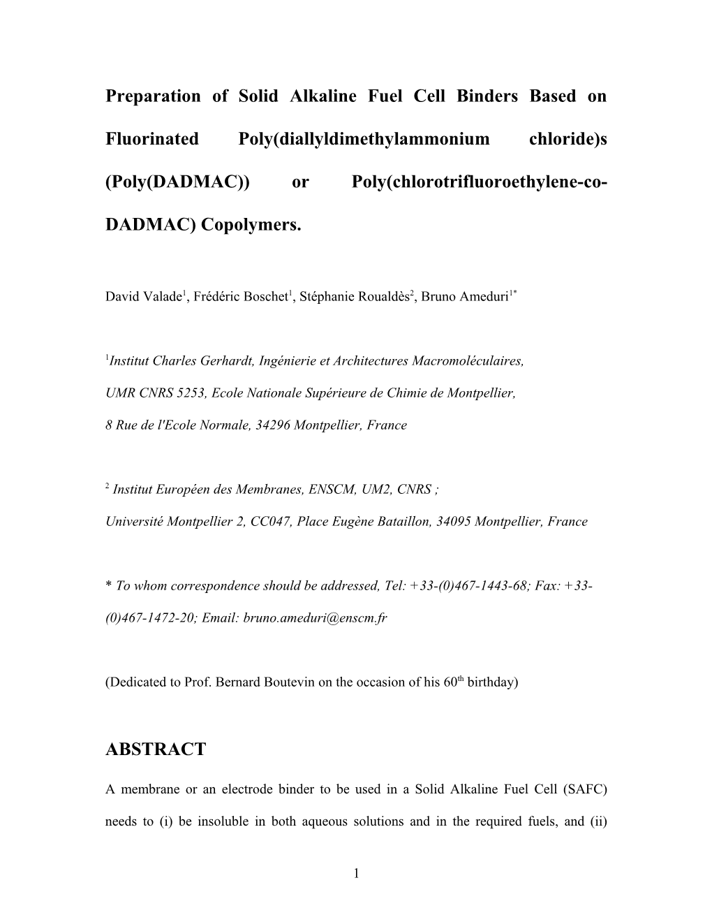 Preparation of Solid Alkaline Fuel Cell Membranes Based on Poly(Diallylethyl Ammonium Chloride)S