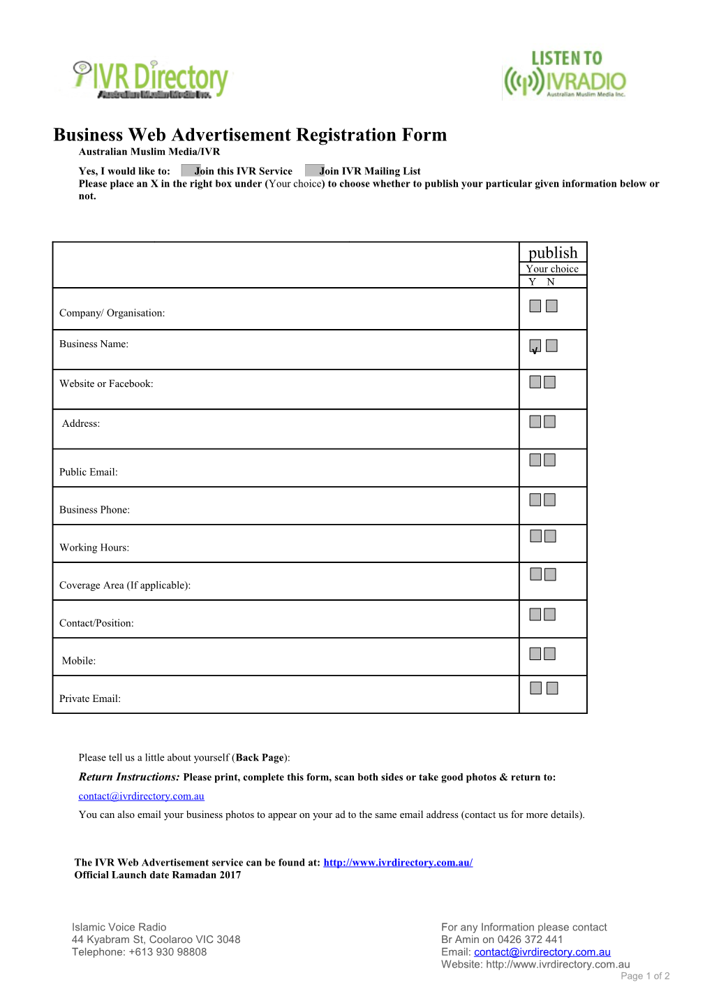 Individual Membership Application Form Template