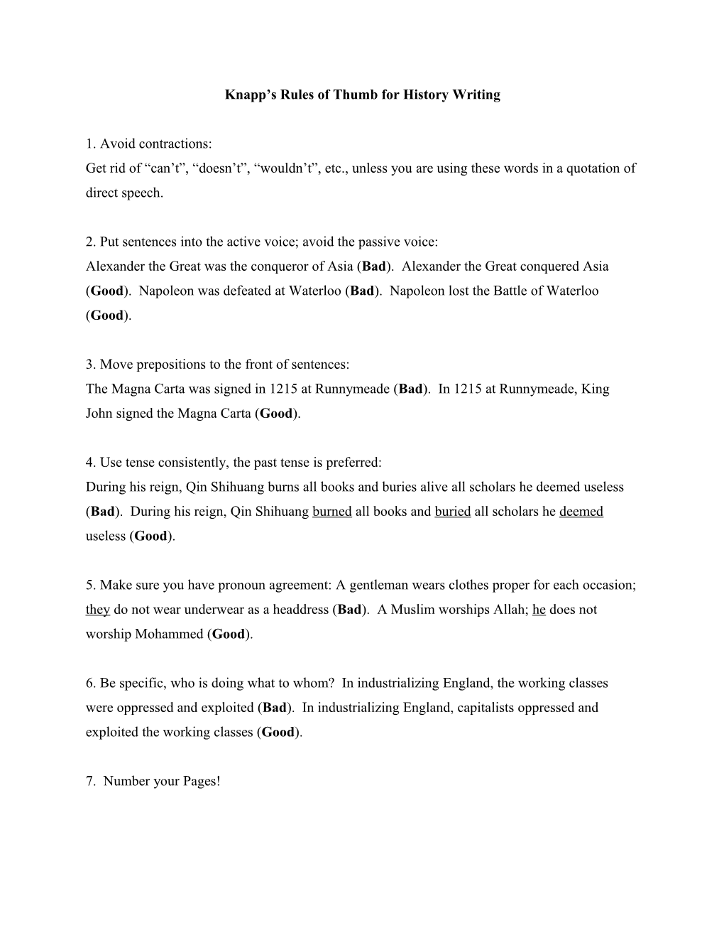 Knapp S Ten Rules of Thumb for History Writing