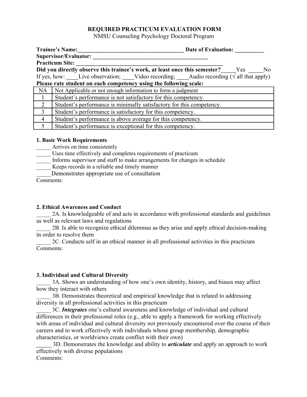 Required Practicum Evaluation Form