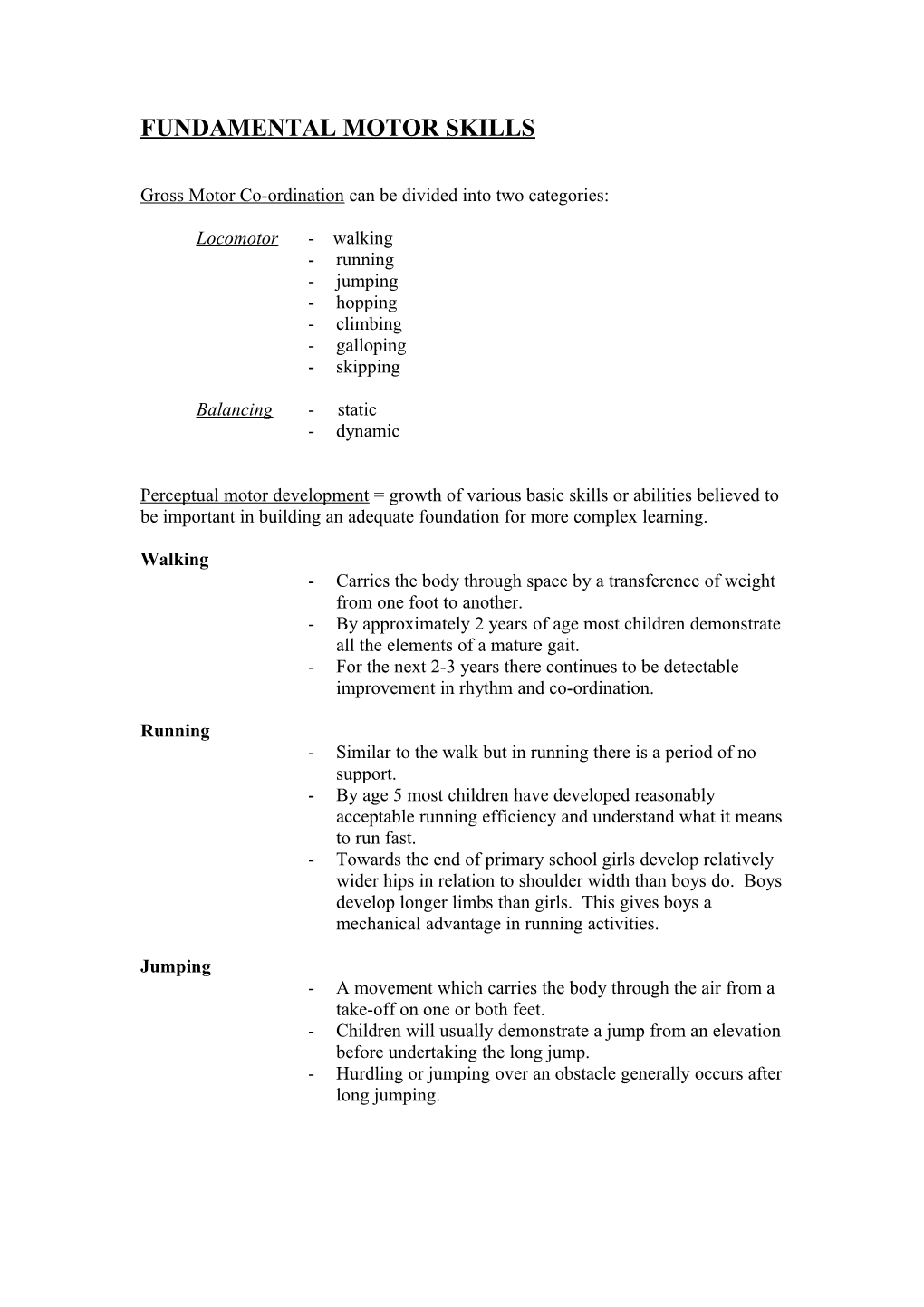 Movement/Fundamental Motor Skills