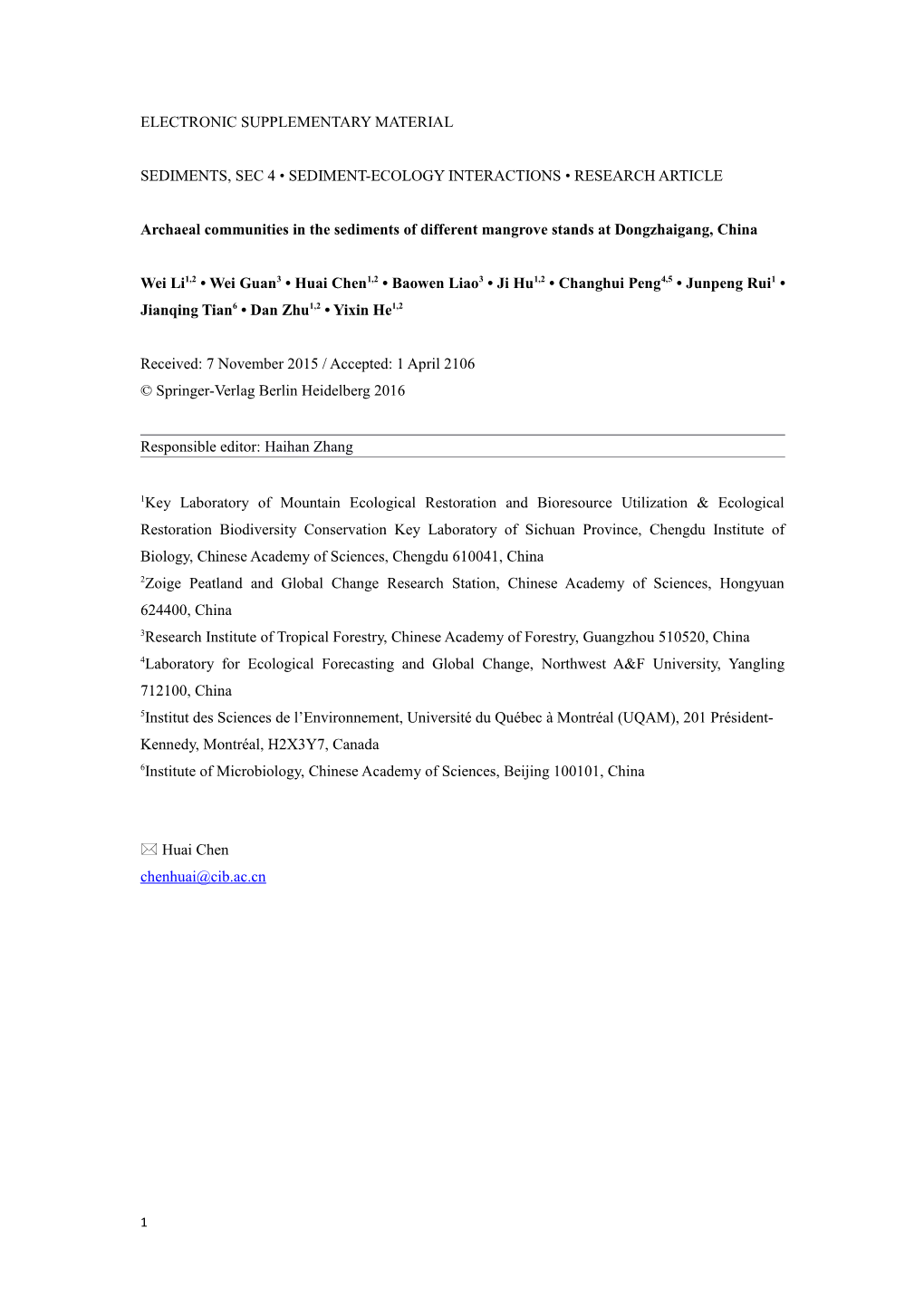 Archaeal Communities in the Sediments of Different Mangrove Stands at Dongzhaigang,China