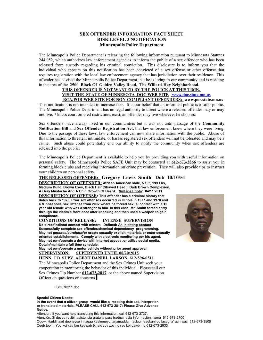 Sex Offender Information Fact Sheet