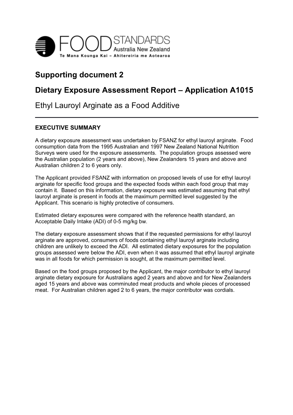 Dietary Exposure Assessment Report Application A1015