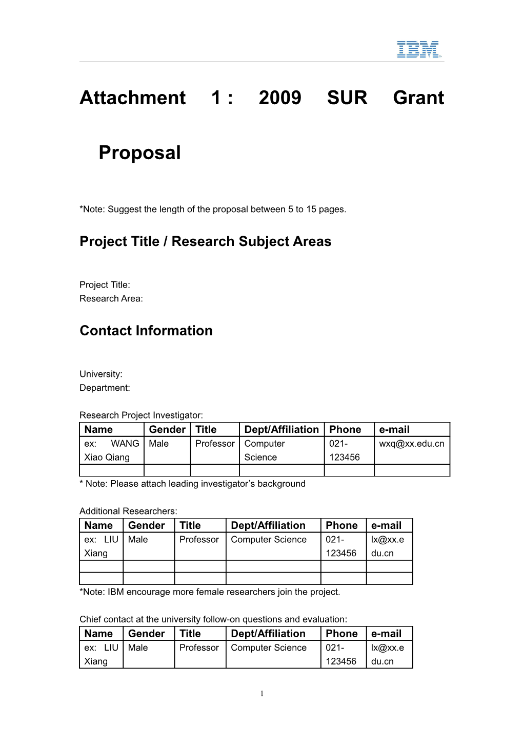 Attachment 1: 2009 SUR Grant Proposal