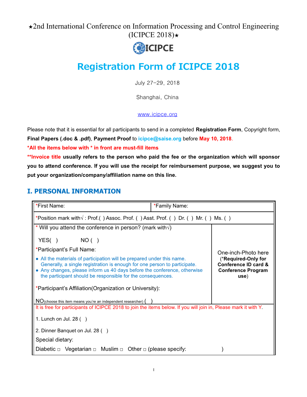 2Nd International Conference on Information Processing and Control Engineering (ICIPCE 2018)