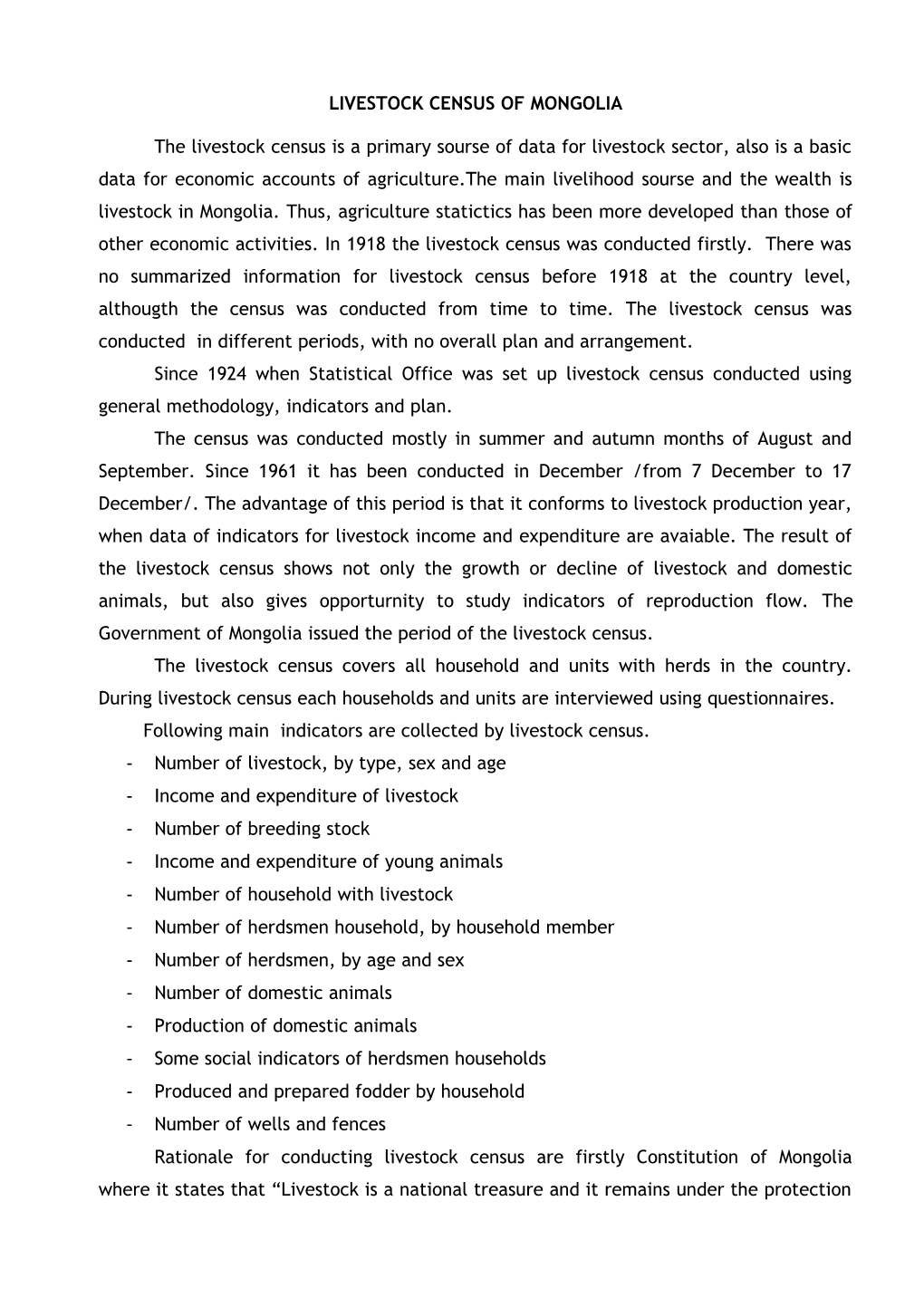 Livestock Census of Mongolia