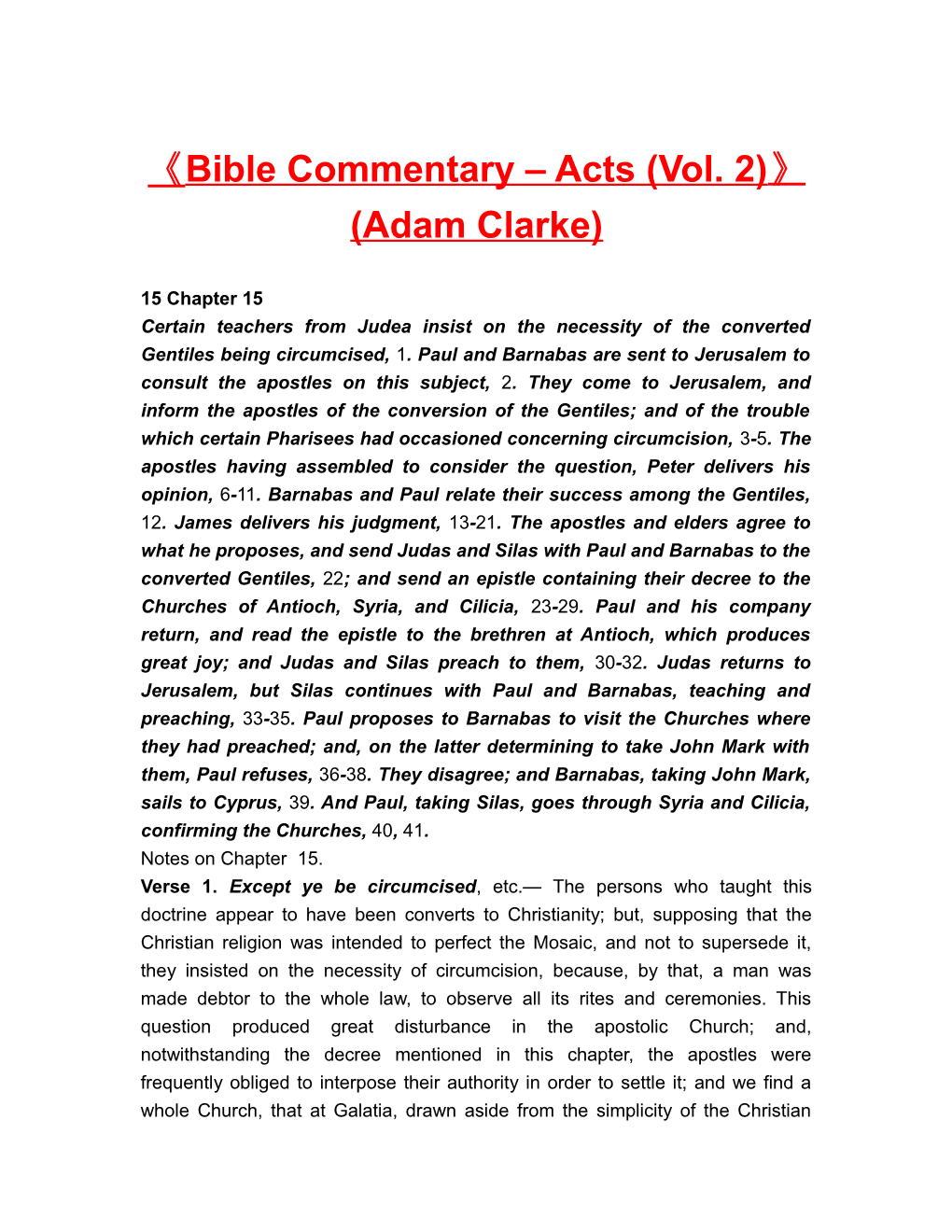 Bible Commentary Acts (Vol. 2) (Adam Clarke)
