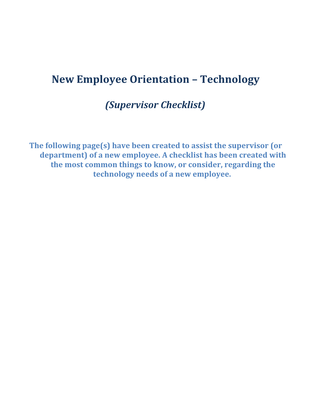 Information Technology New Employee Information