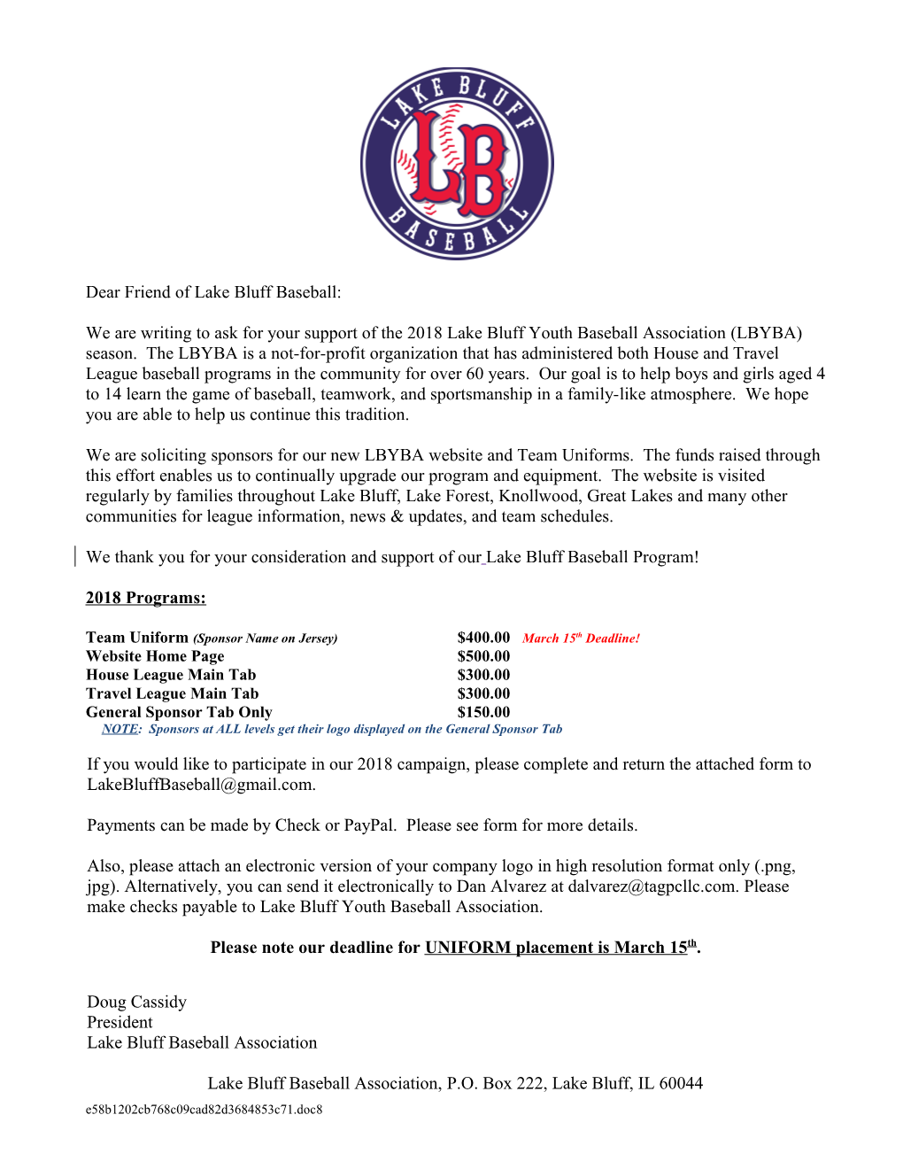 Lake Bluff Baseball Association