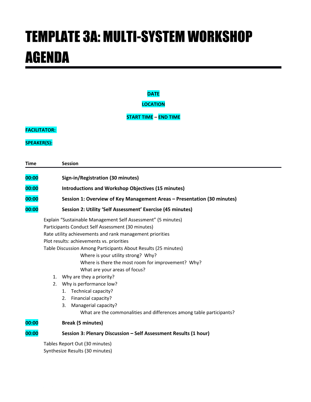 Template 3A: Multi-System Workshop Agenda