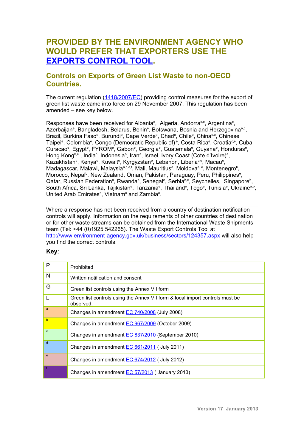 Controls on Exports of Green List Waste to Non-OECD Countries an Update