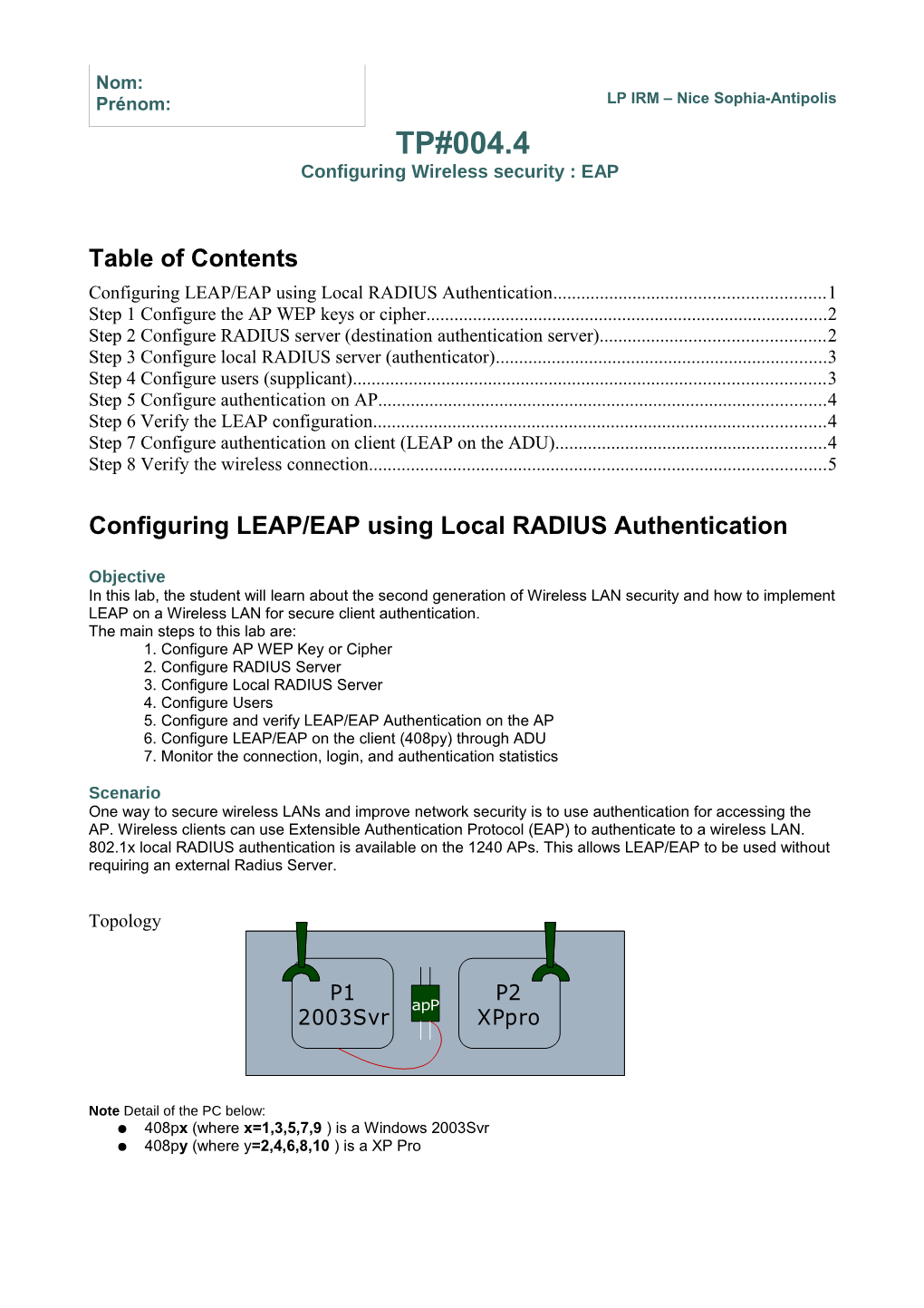 Configuring Wireless Security : EAP
