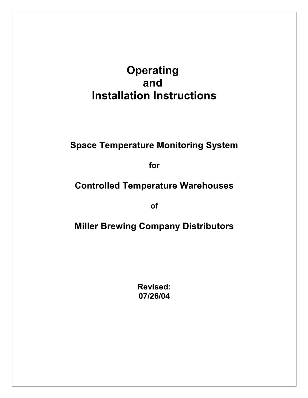 Installation and Operating Instructions