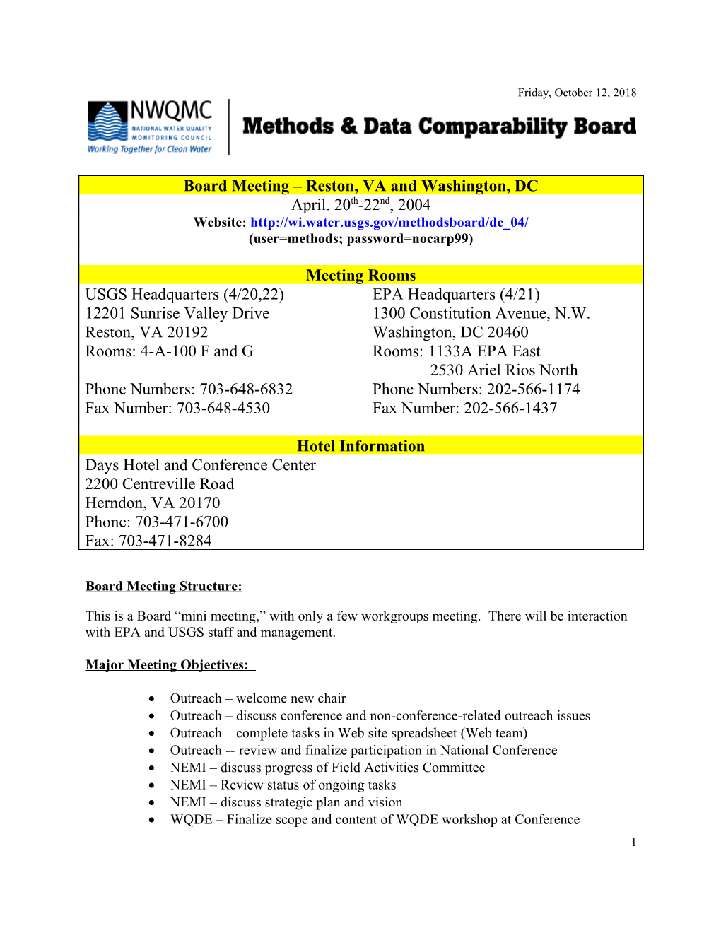 Draft Agenda for Method Board Meeting