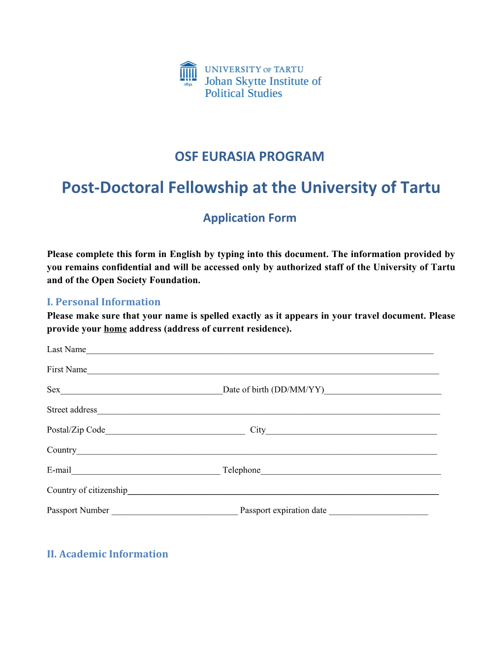 Post-Doctoral Fellowship at the University of Tartu
