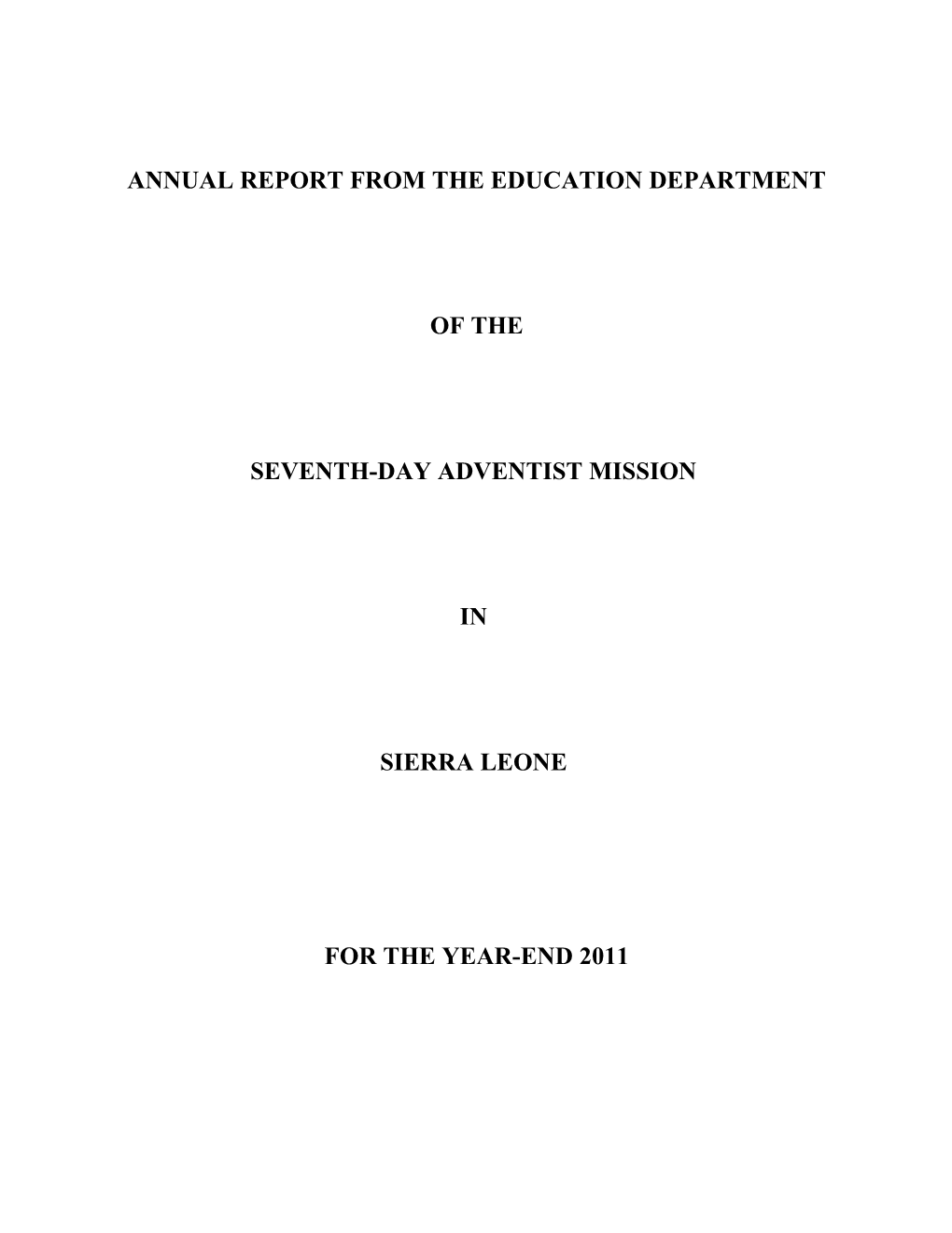 Annual Report from the Education Department
