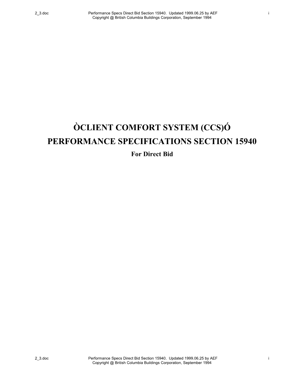 Section 2.3, Direct Bid Performance Specs