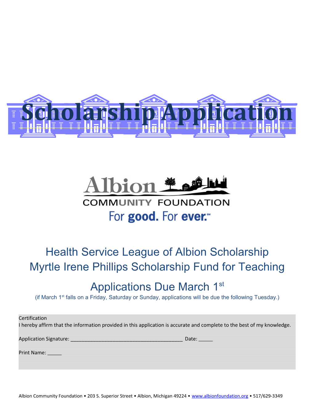 Health Service League of Albion Scholarship Myrtle Irene Phillips Scholarship Fund for Teaching