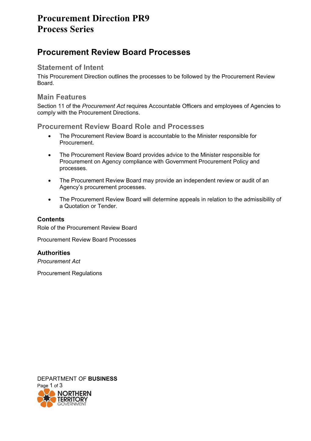 Procurement Review Board Processes - PR9