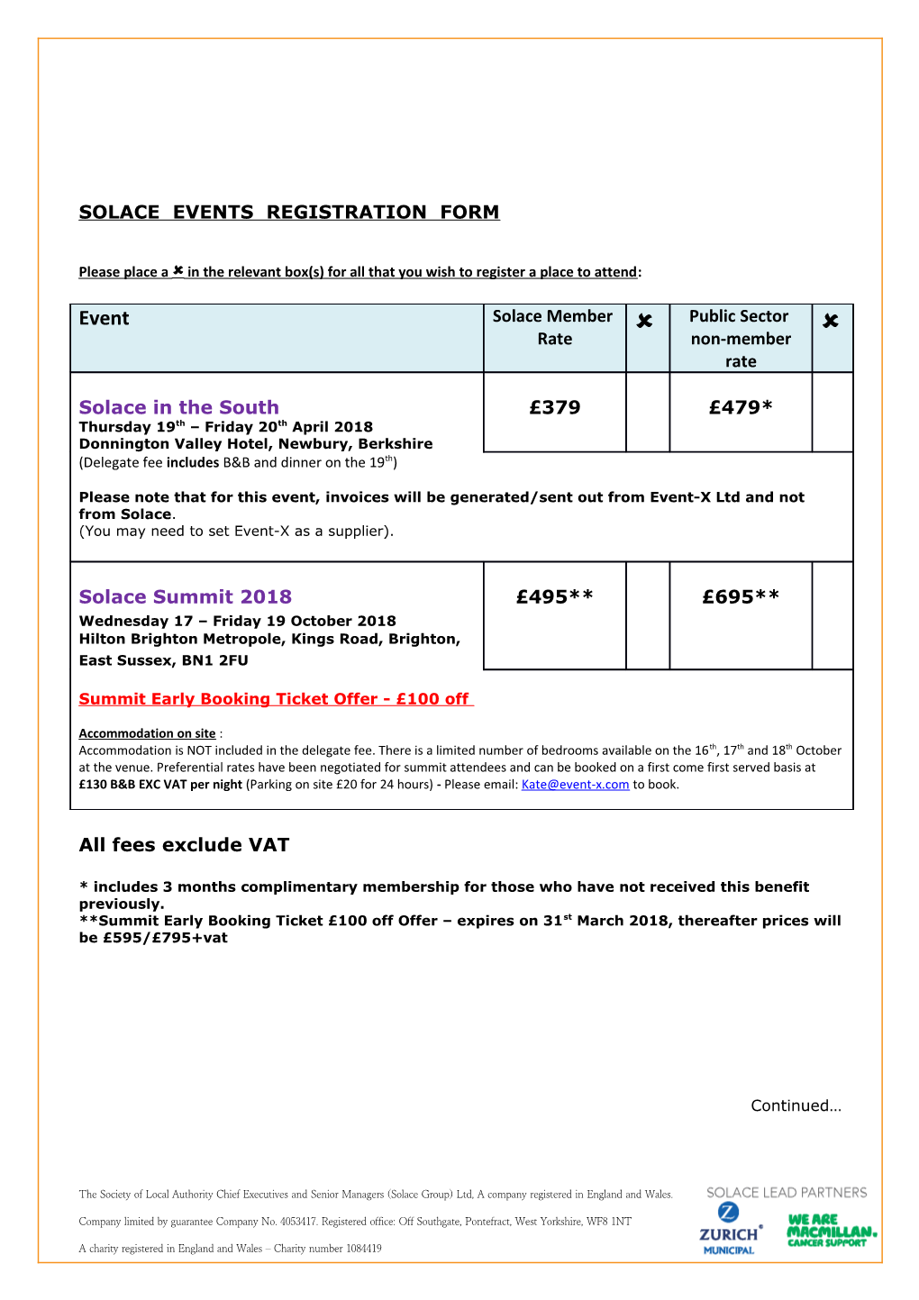 Solace Events Registration Form