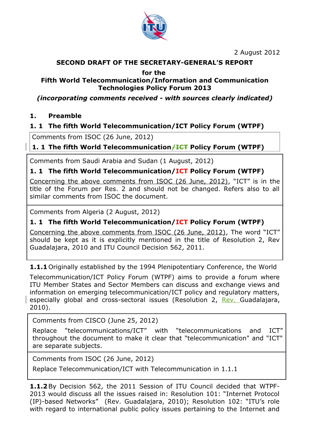 Second Draft of the Secretary-General S Report