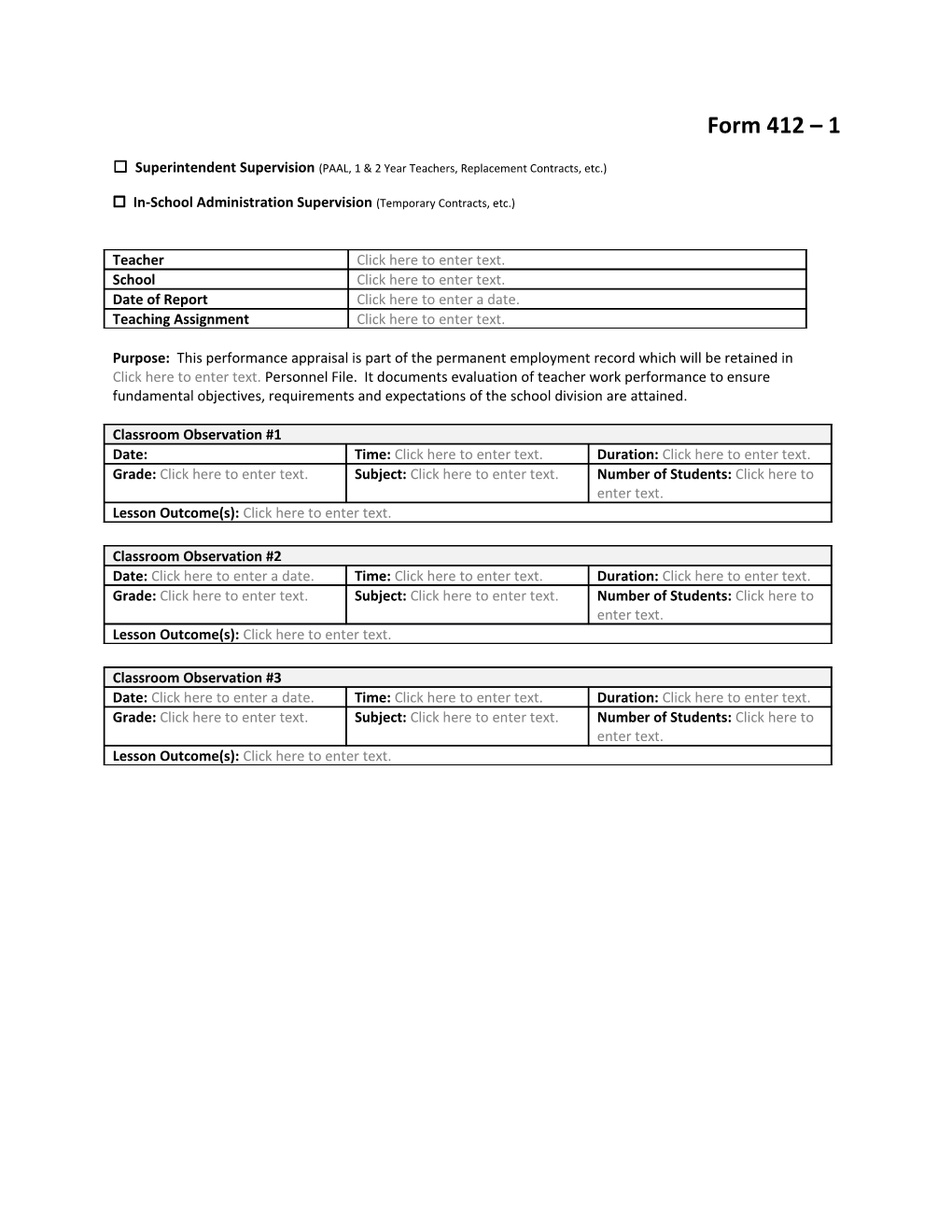 Superintendent Supervision (PAAL, 1 & 2 Year Teachers, Replacement Contracts, Etc.)