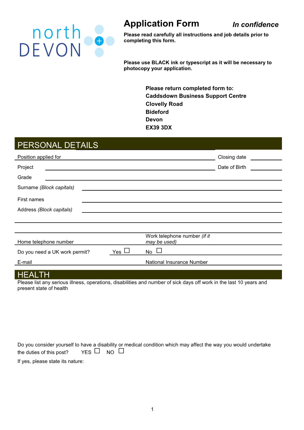 Please Note That This Form Is Always Removed Prior to Shortlisting