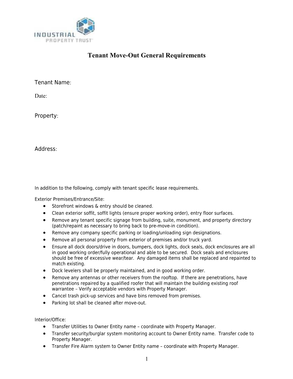 Tenant Move-Out General Requirements