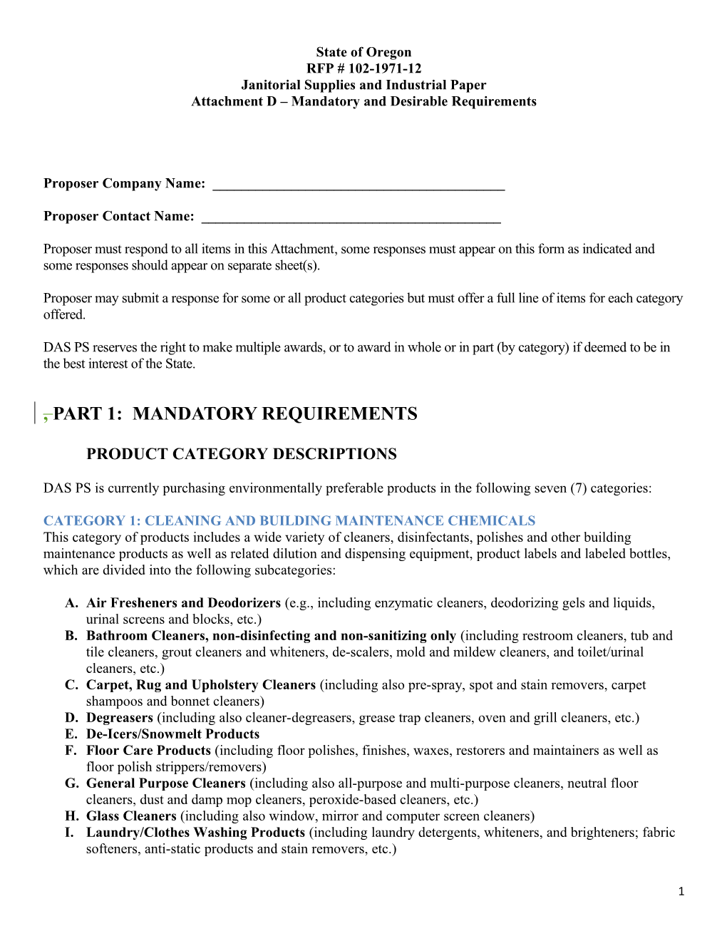 Attachment D Mandatory and Desirable Requirements