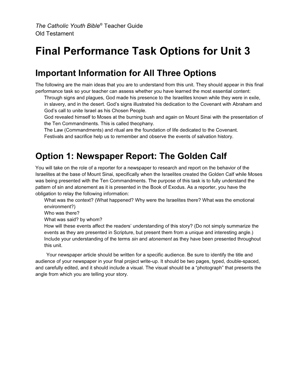 Final Performance Task Optionsfor Unit 3