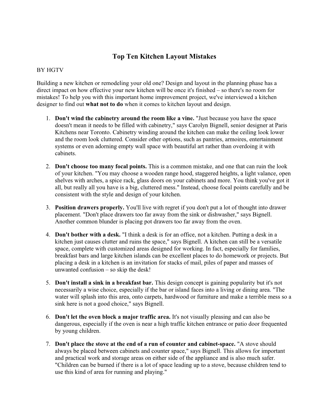 Top Ten Kitchen Layout Mistakes