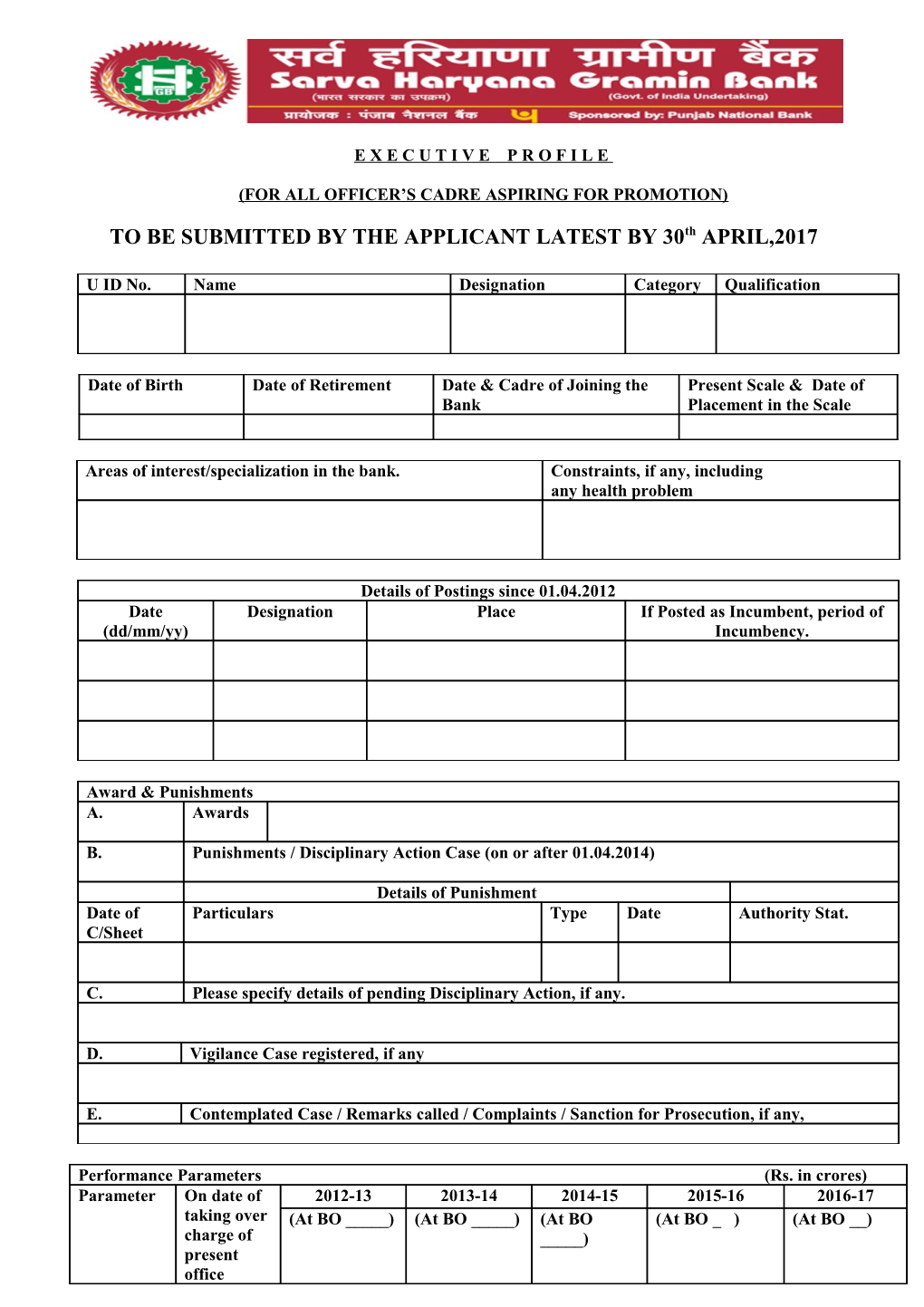TO BE SUBMITTED by the APPLICANT LATEST by 30Th APRIL,2017
