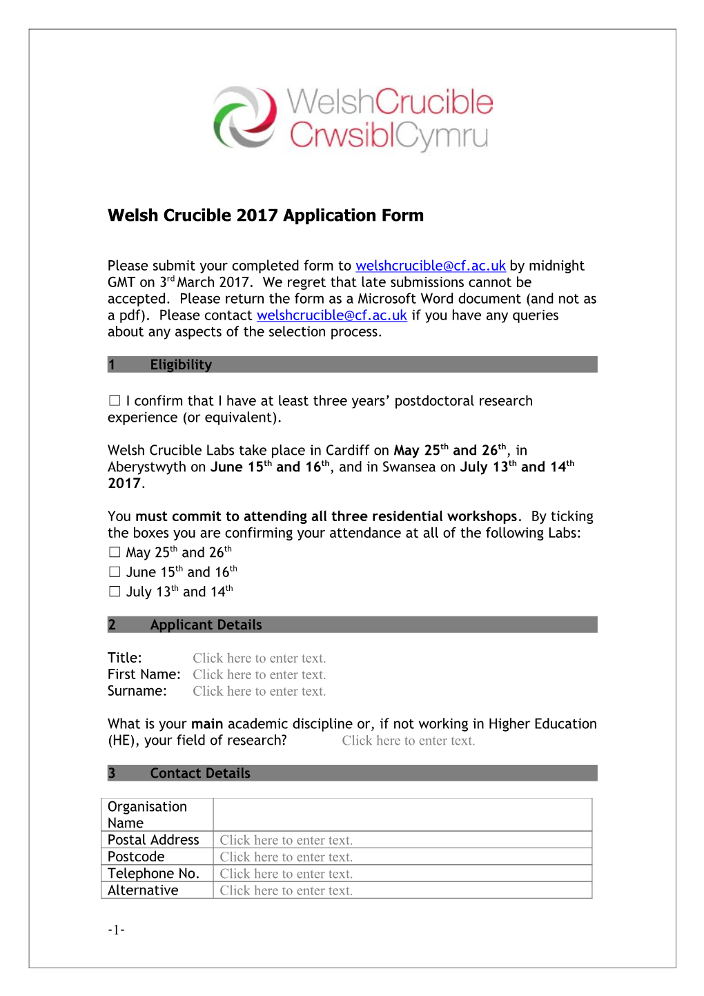 Welsh Crucible 2017 Application Form