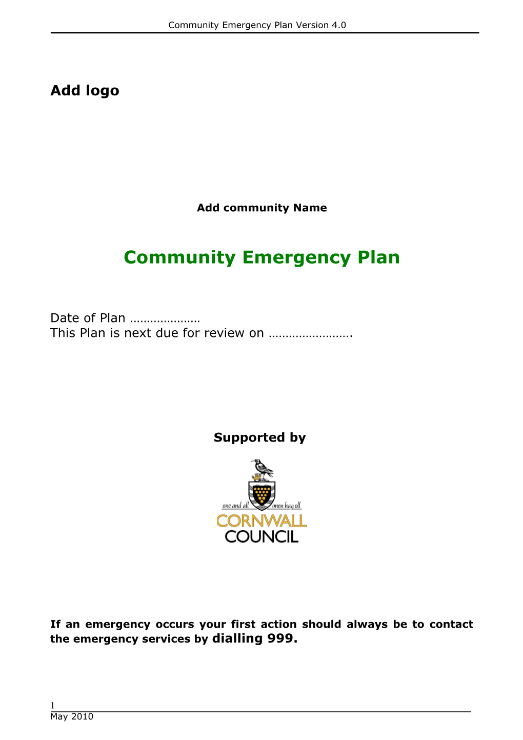 Community Emergency Plan Template