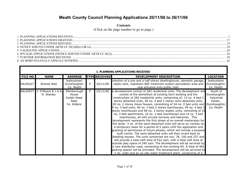 Meath County Council Planning Applications 20/11/06 to 26/11/06