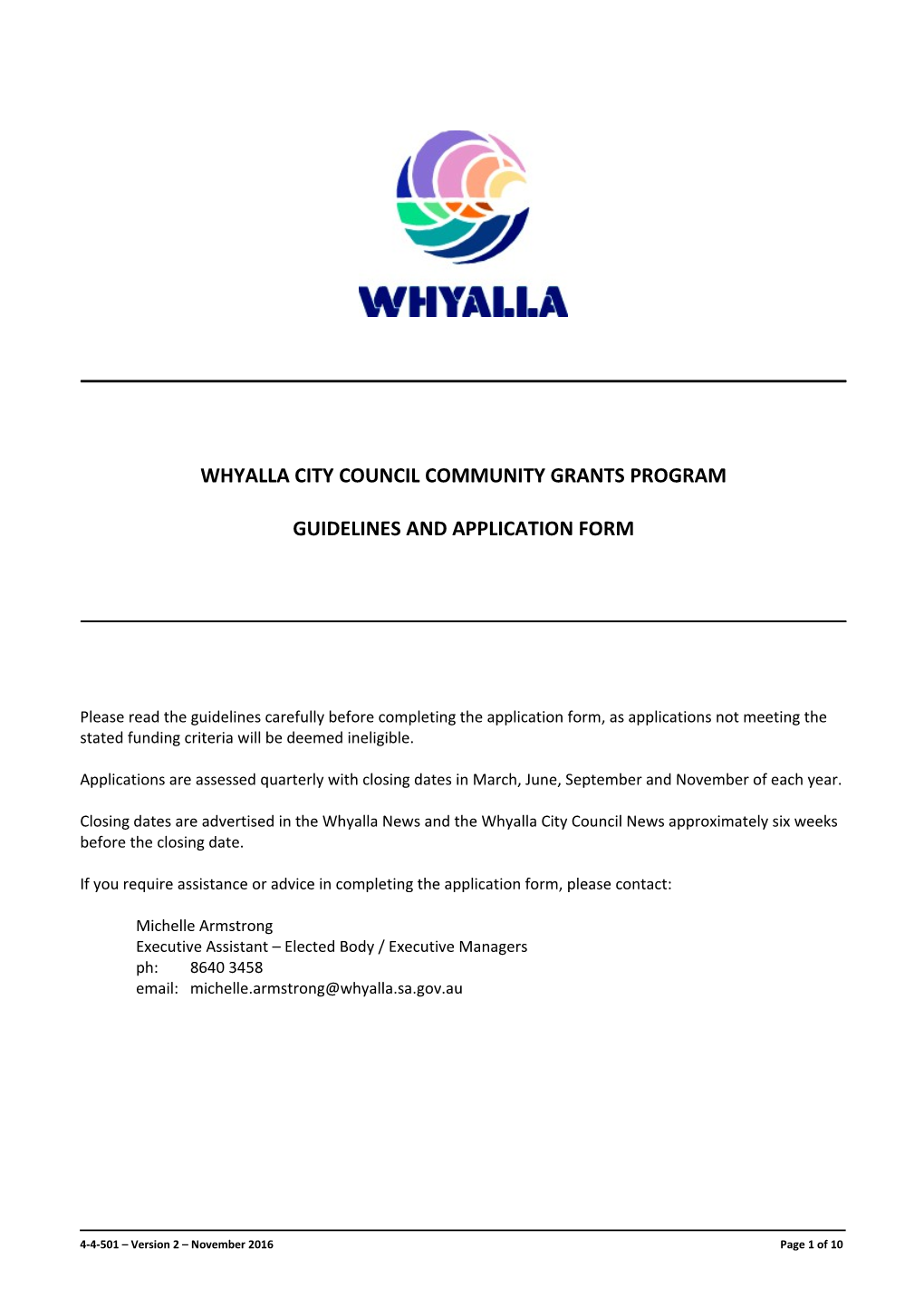 Whyalla City Council Community Grants Program