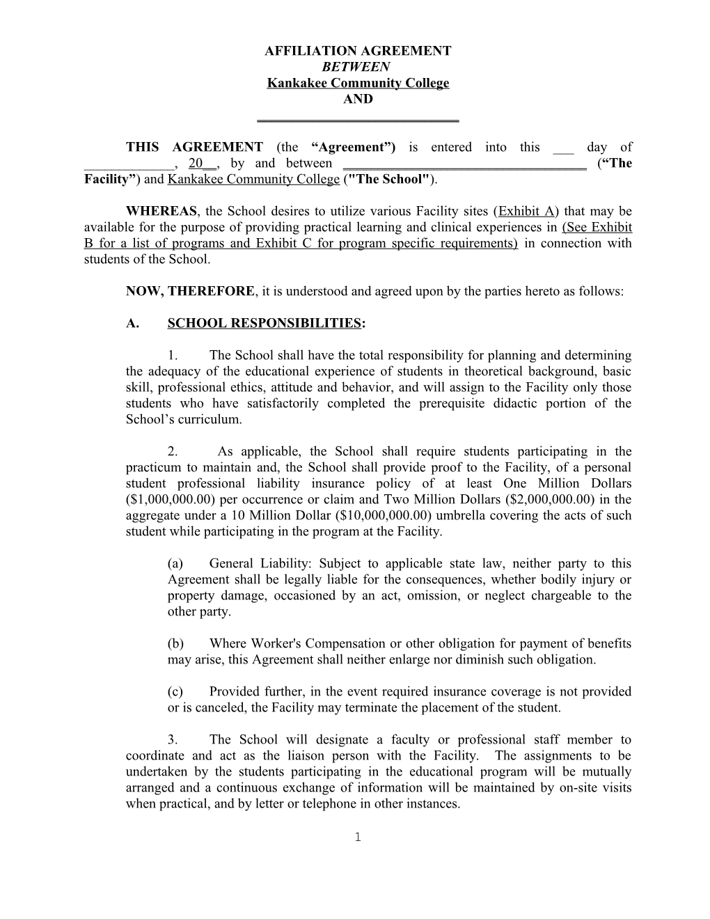 Standardized Clinicalaffiliation Agreement