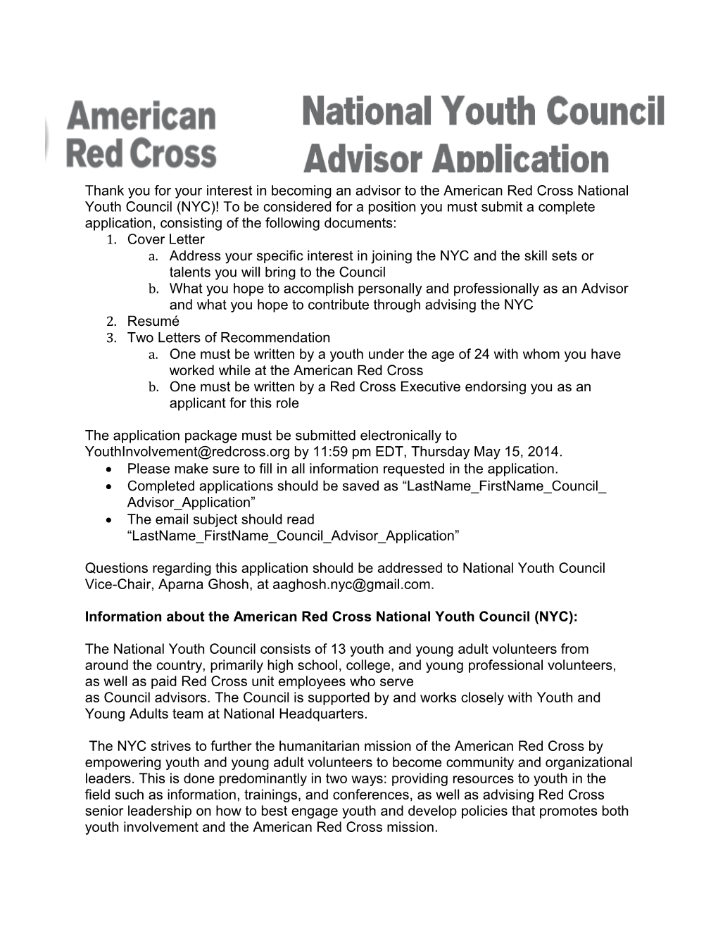 Thank You for Your Interest in Becoming an Advisor to the American Red Cross National