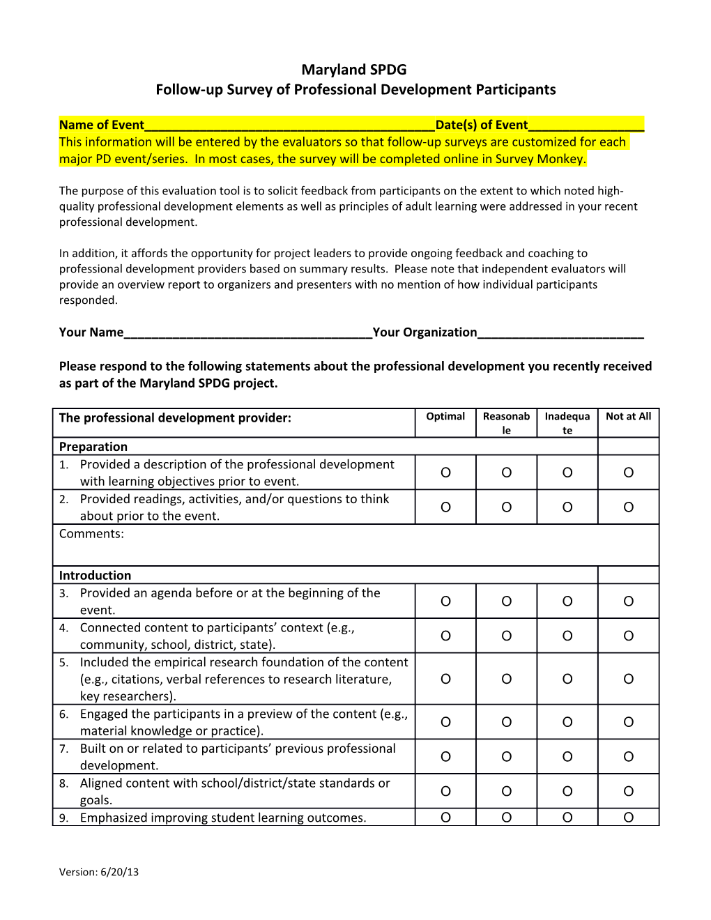 Follow-Up Survey of Professional Development Participants